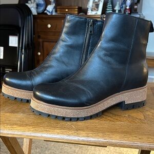 Taos Footwear Black Leather Boots with Brown Cork Sole